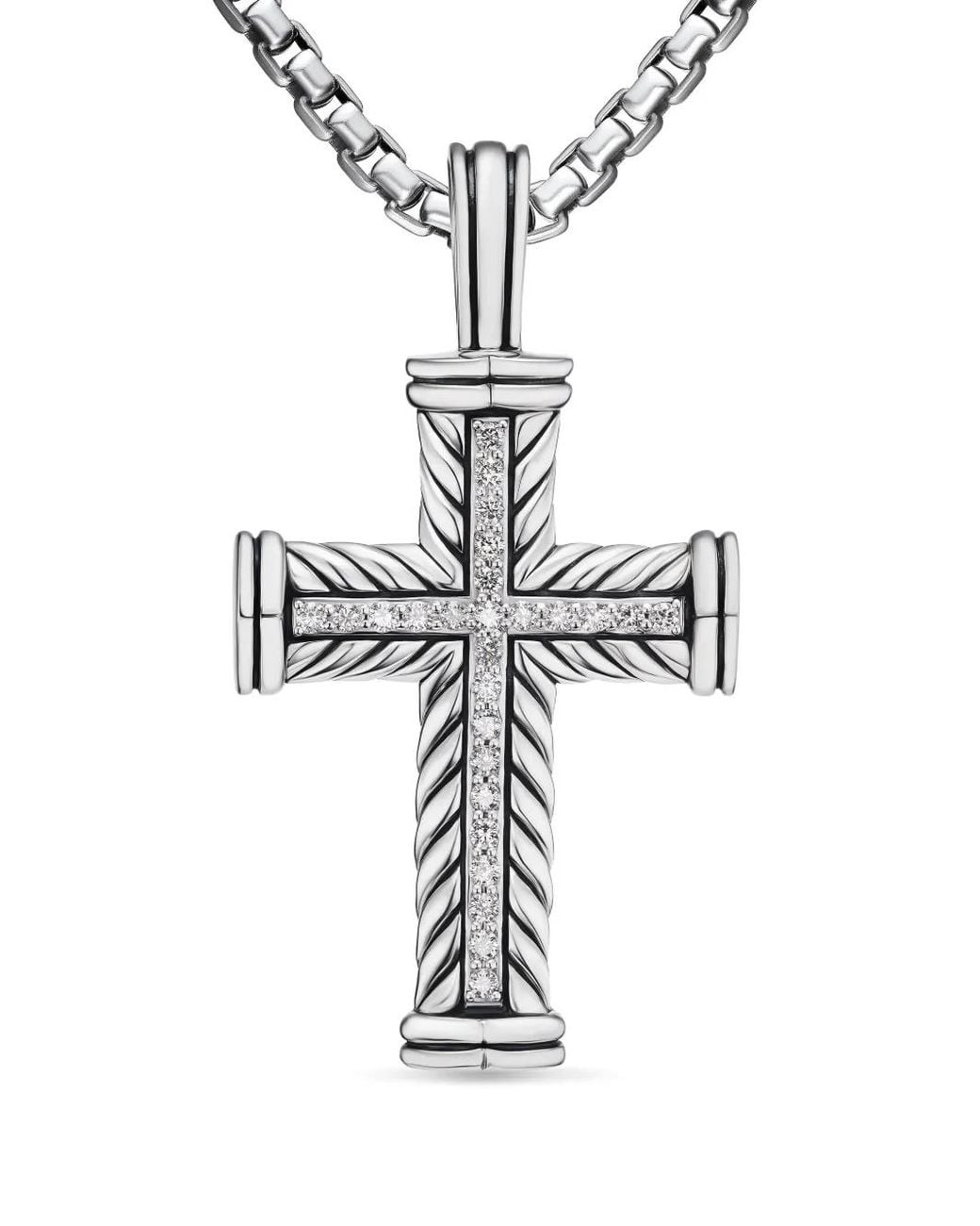 David Yurman White Sterling Chevron Cross Diamond Pendant (41.7Mm) for men