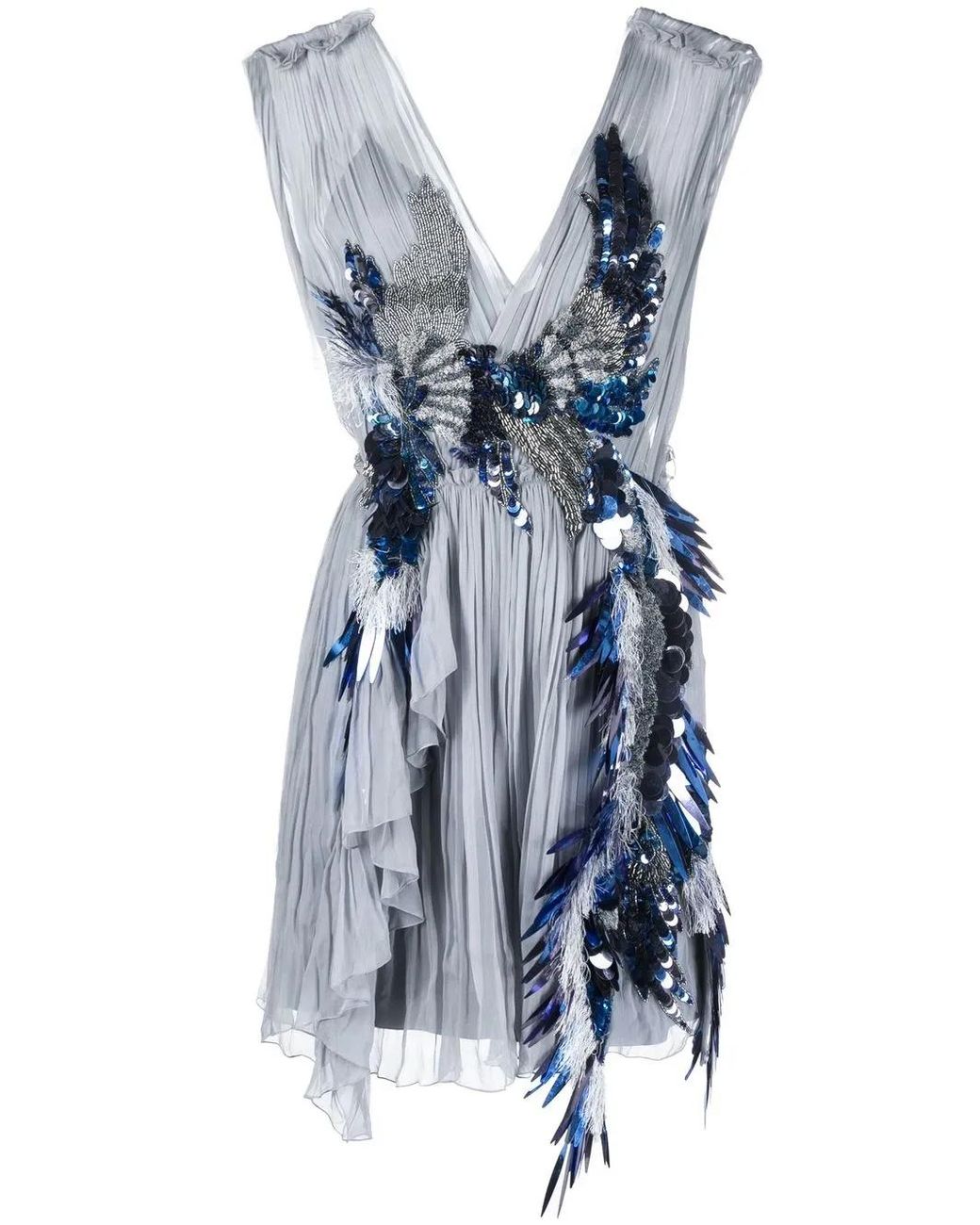 Alberta Ferretti Blue Sequin-Embellished V-Back Dress