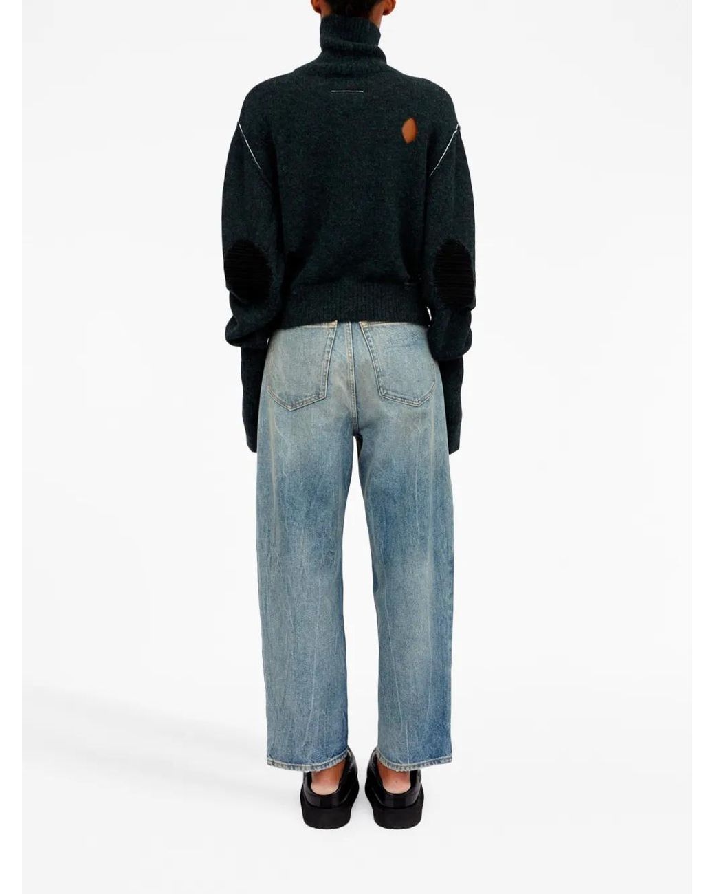 MM6 by Maison Margiela Blue Distressed High-Neck Jumper