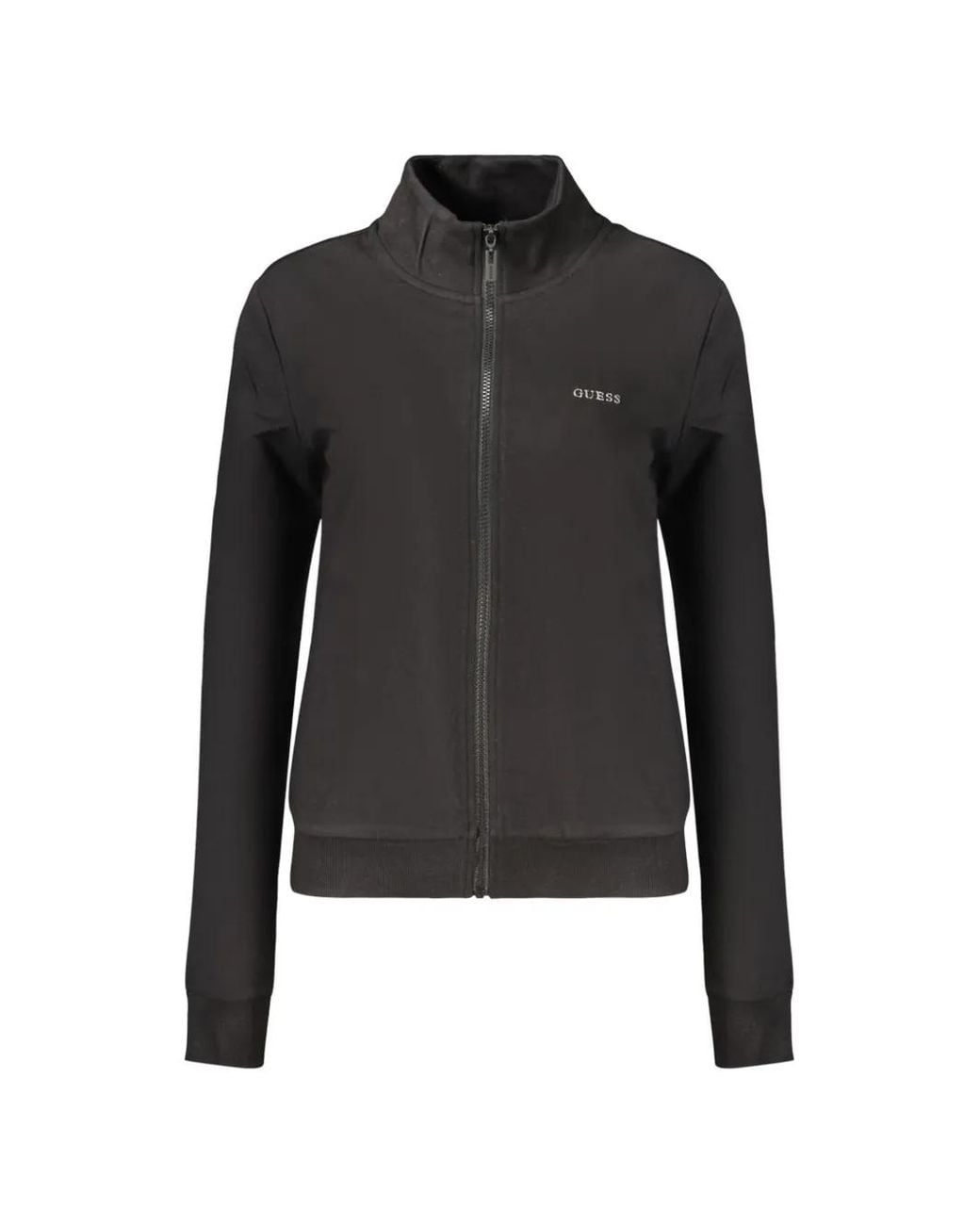 Guess Black Logo-Print Zip-Up Sweatshirt