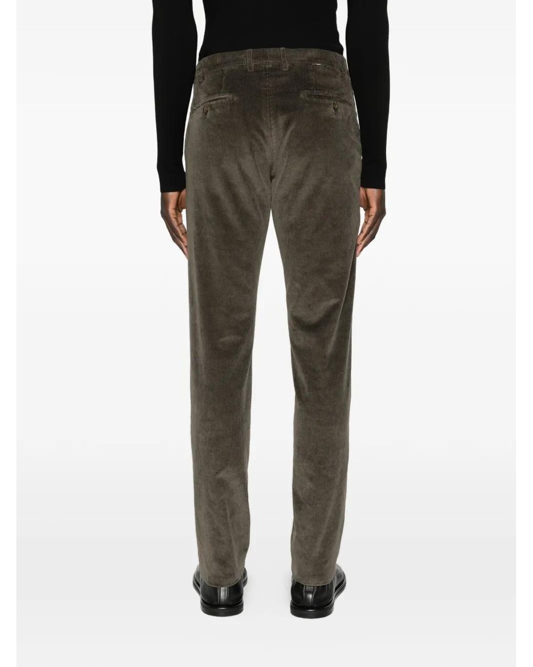 Canali Gray Corduroy-Effect Belt-Loop Trousers for men