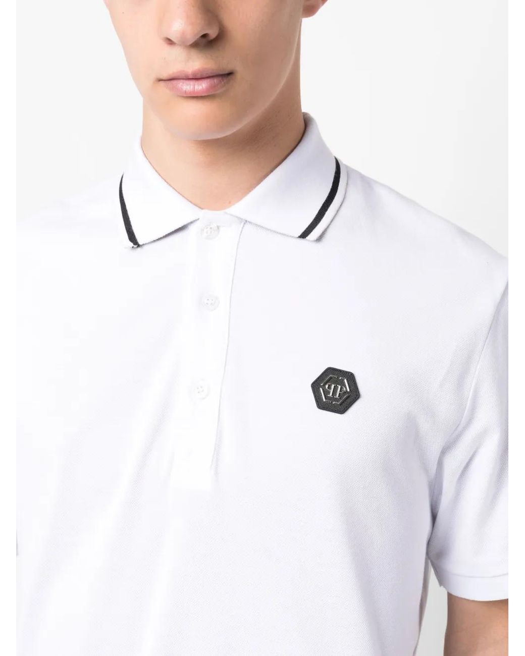 Philipp Plein White Ss Paisley Strass Polo Shirt for men