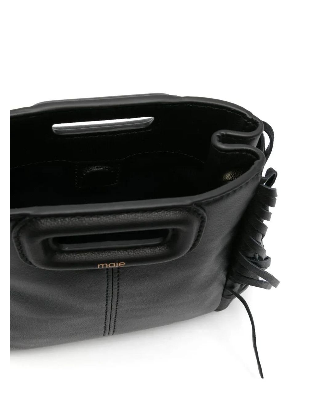 Bolso Shopper De Piel Con Flecos Maje de color Black