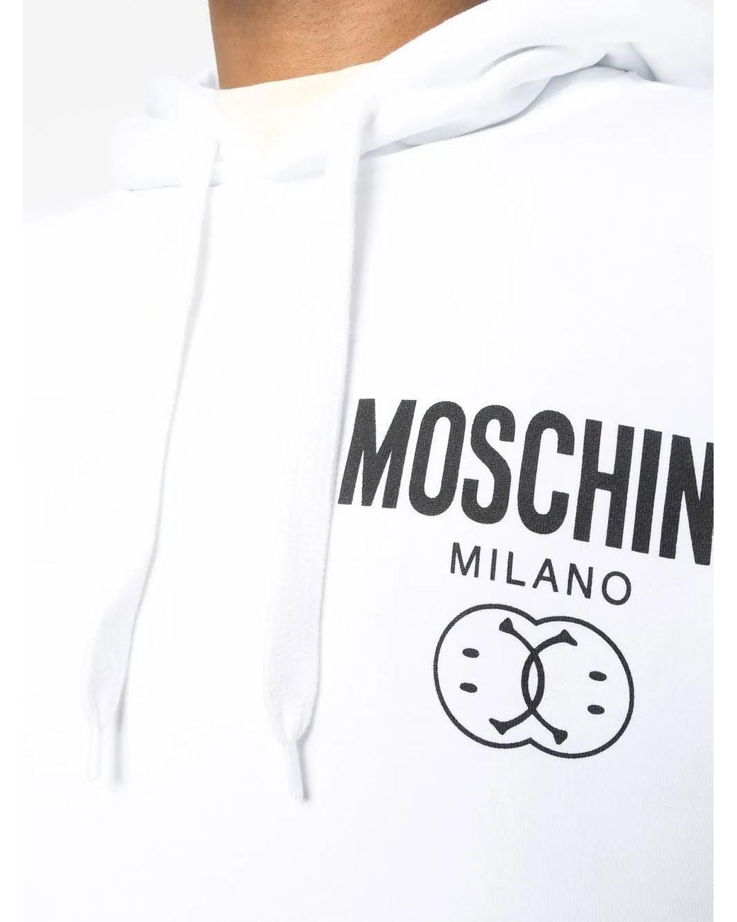Moschino White Smile Logo-Print Cotton Hoodie for men