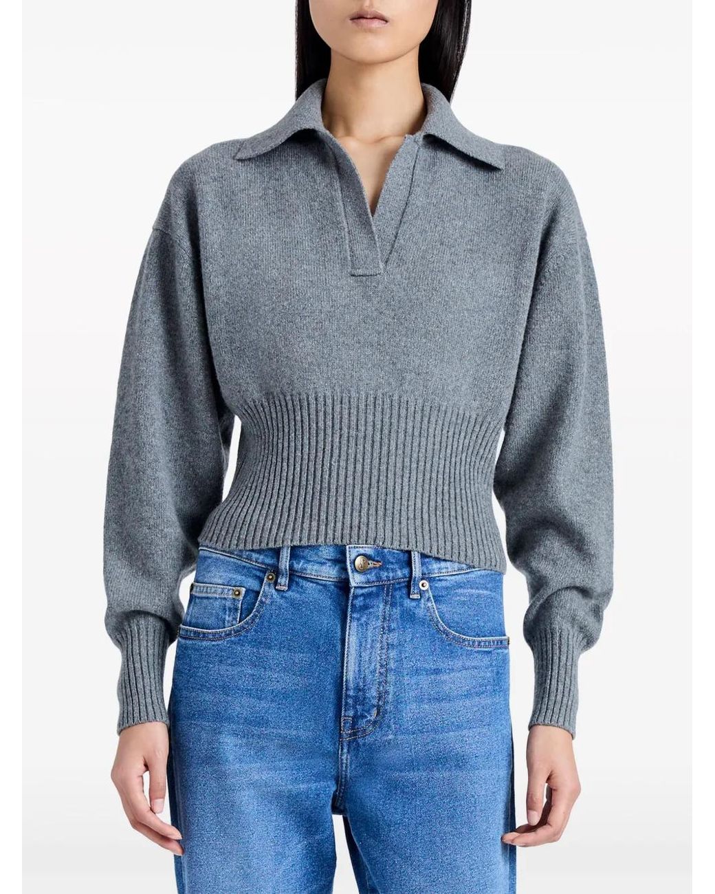 Proenza Schouler Blue Jeanne Split-neck Ribbed-knit Jumper