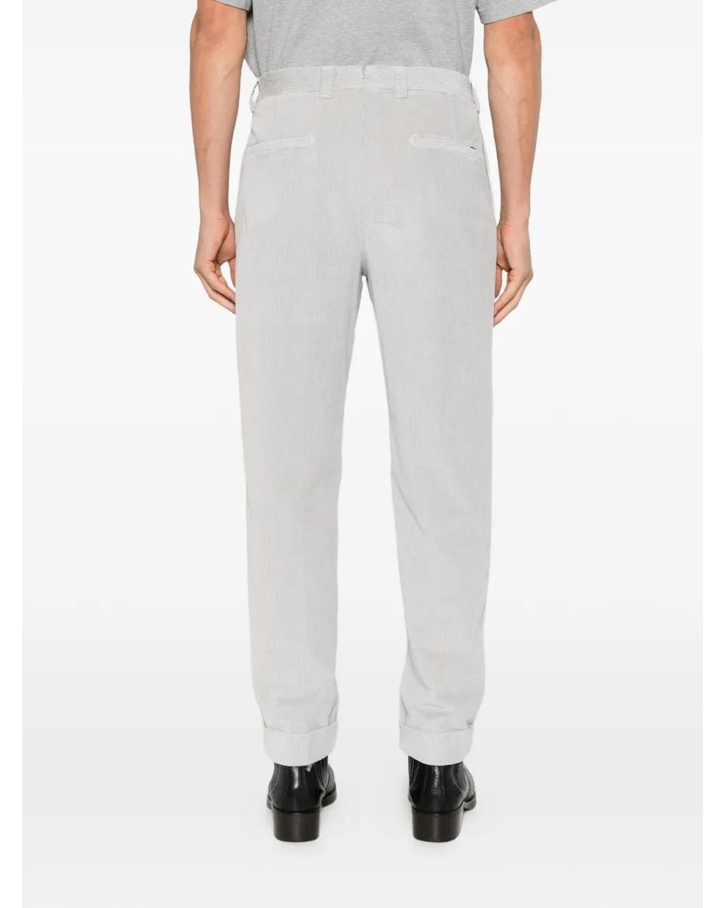 Berwich White Pleated Corduroy Trousers for men