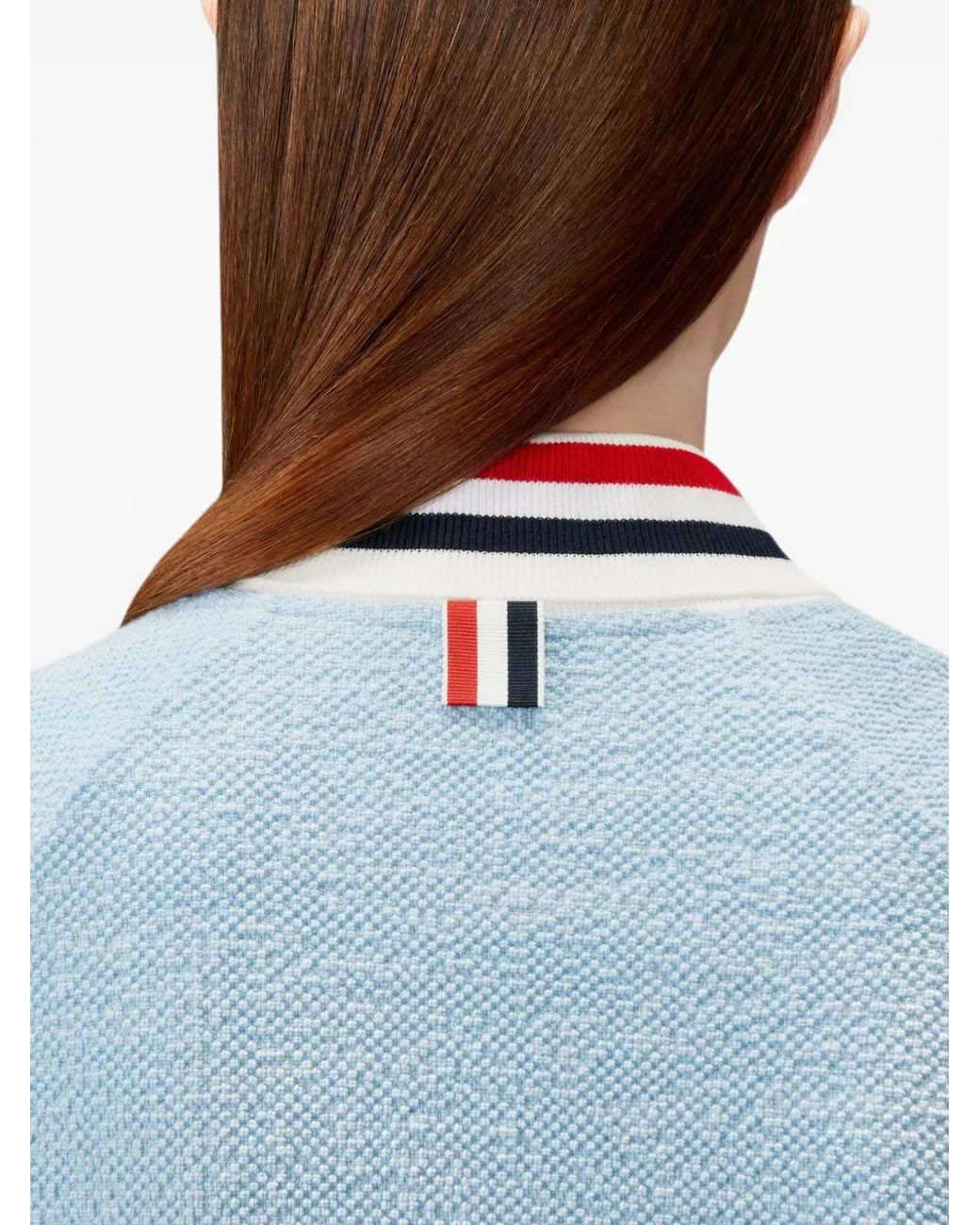 Thom Browne Blue Cotton Tweed Rwb Cuff Bomber Jacket