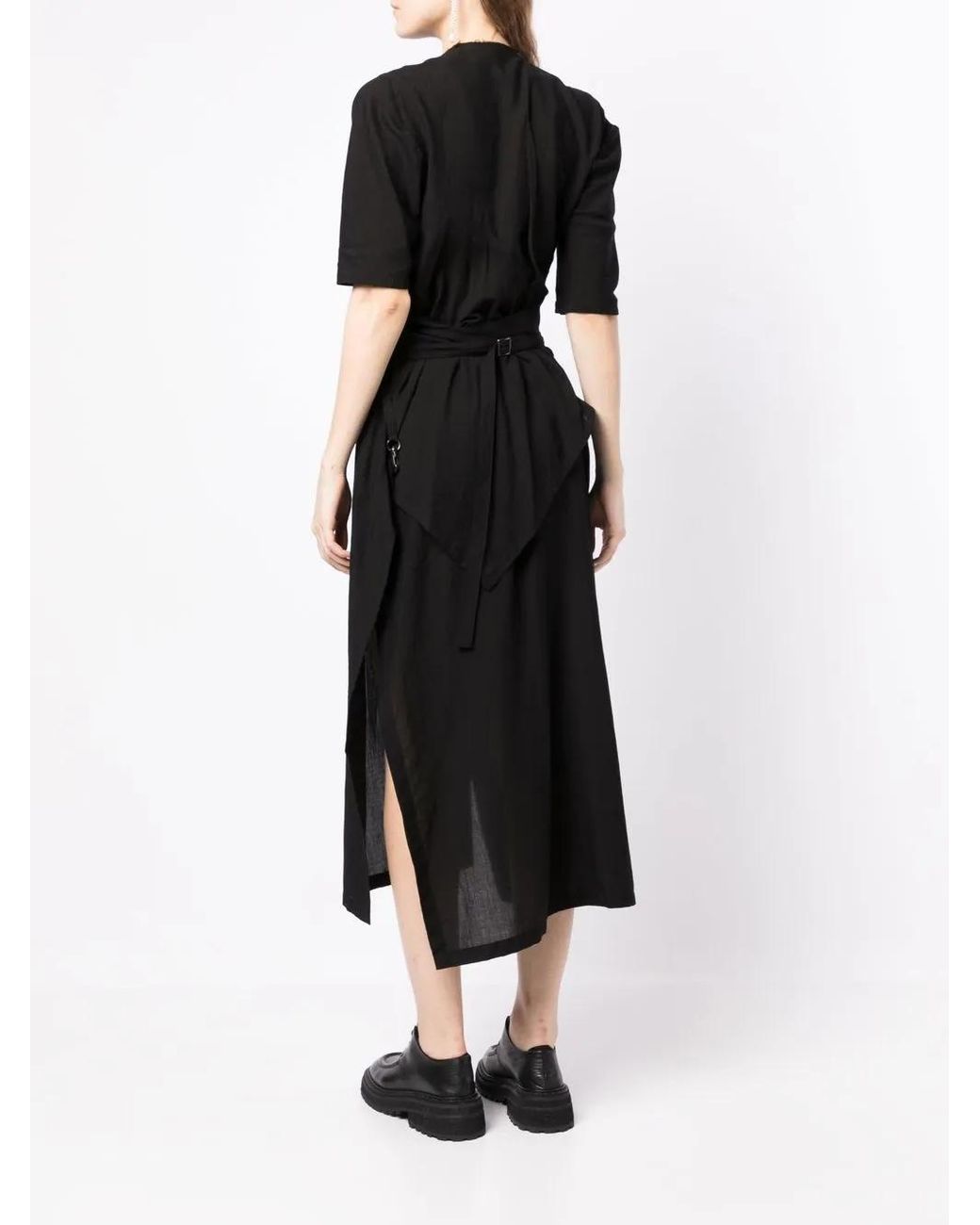 Yohji Yamamoto Black Belted Short-Sleeve Coat