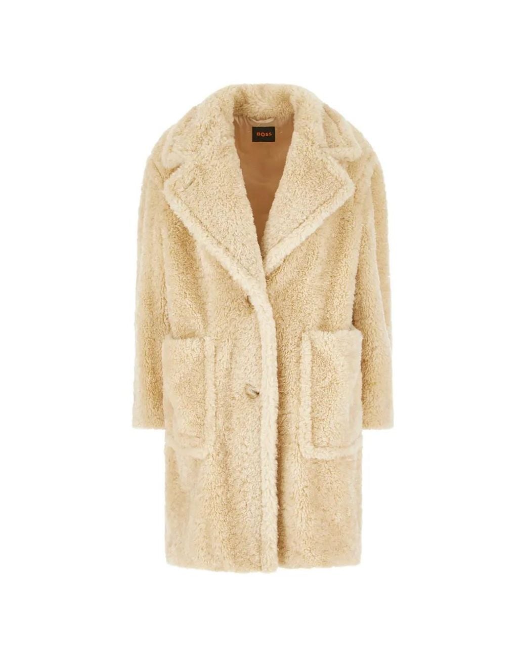 HUGO Natural Teddy Coat With Adjustable Collar