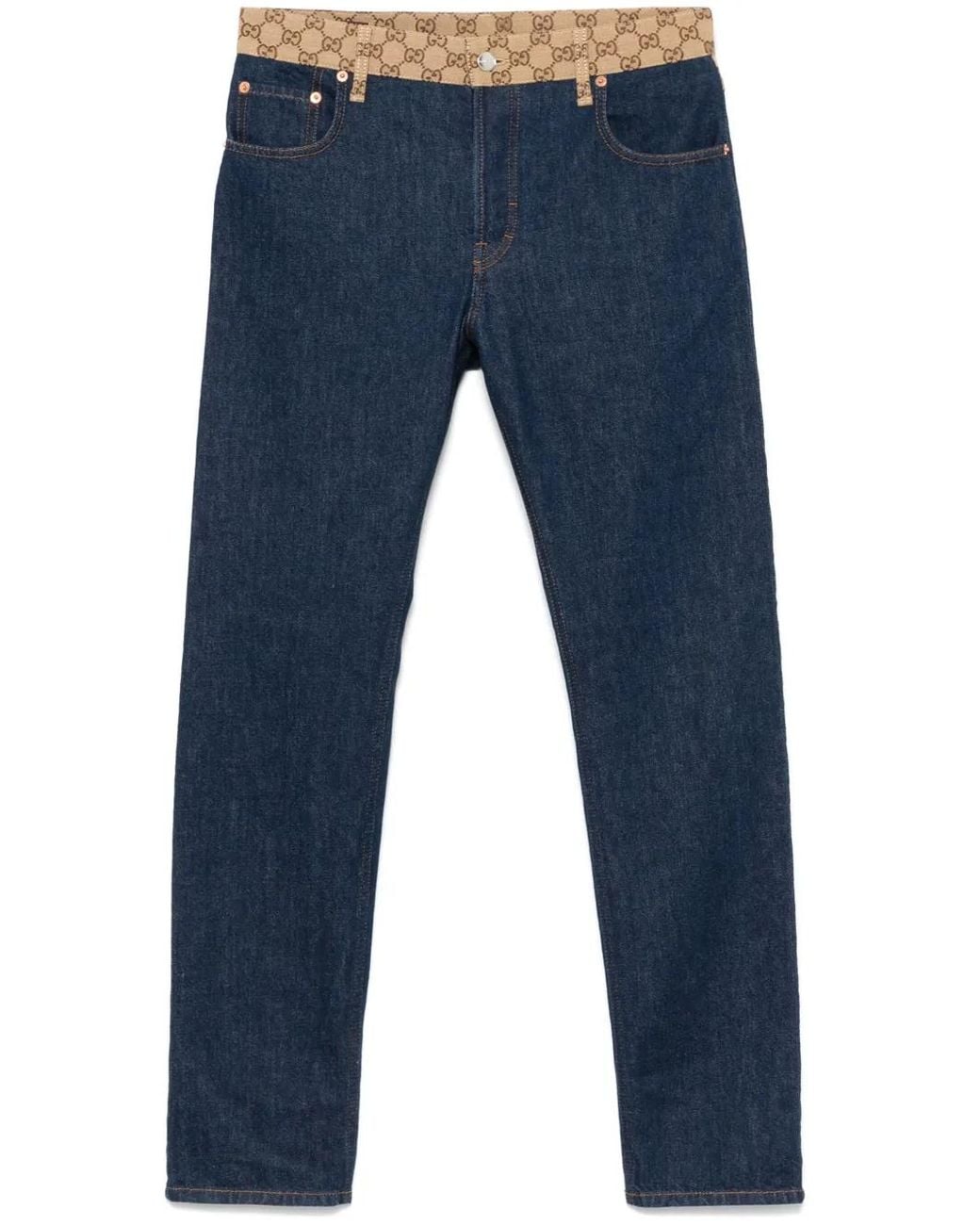 Gucci Blue Gg Canvas Mid-Rise Tapered Jeans for men