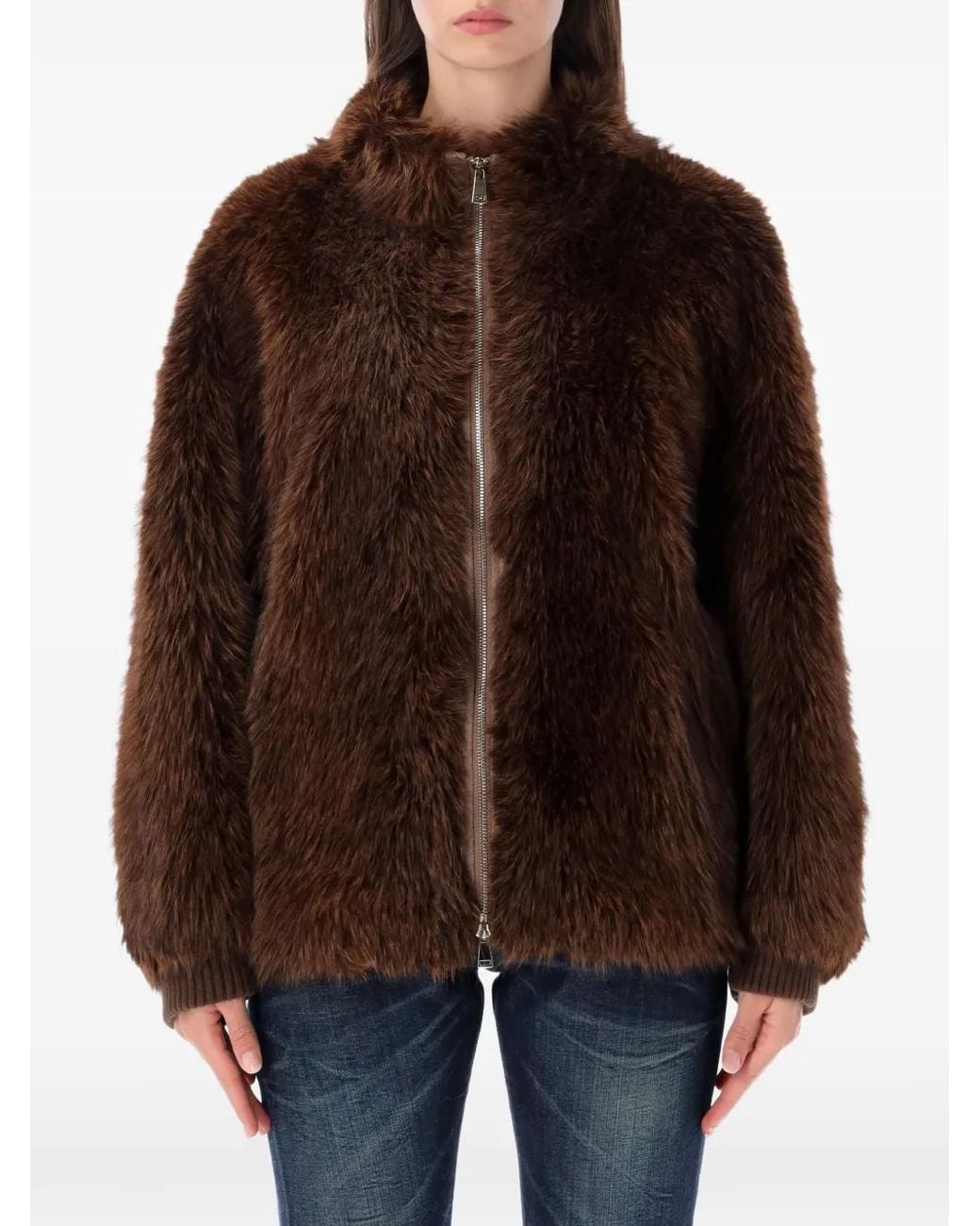 S.W.O.R.D Brown Zip-Up Faux-Fur Coat