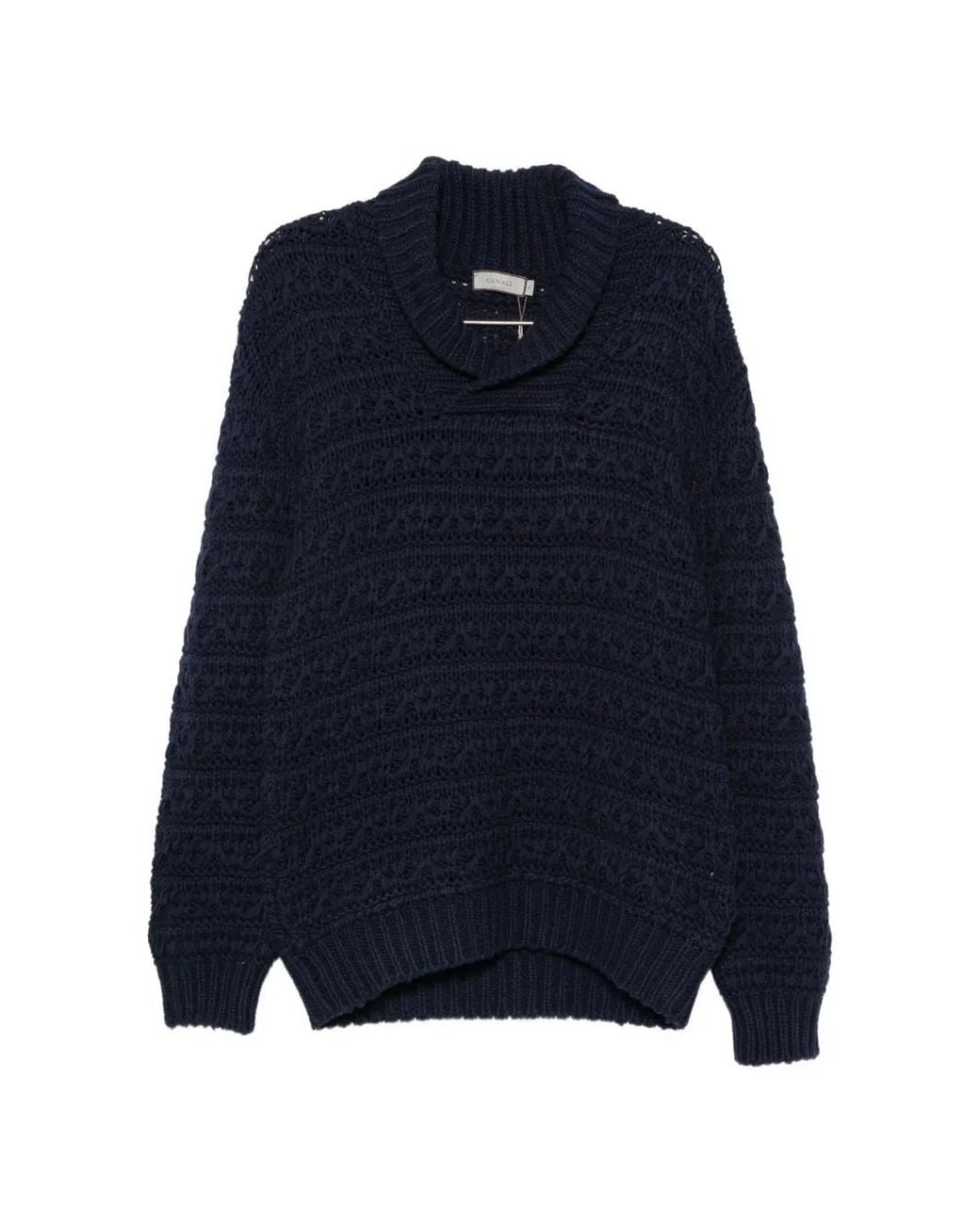 Canali Blue Shawl-Collar Open-Knit Sweater for men