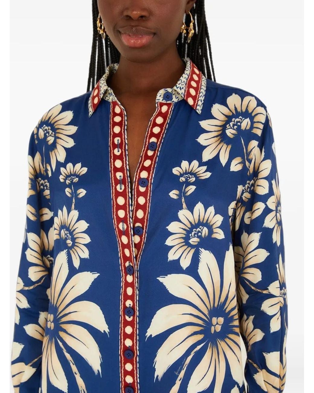 Farm Rio Blue Luna Floral Print Pajama Shirt