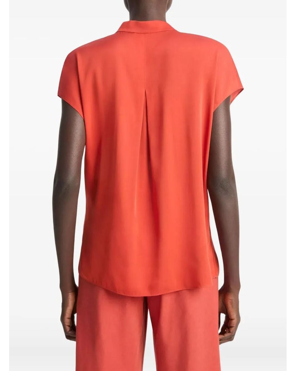 Vince Red Cap-Sleeve Placket Blouse