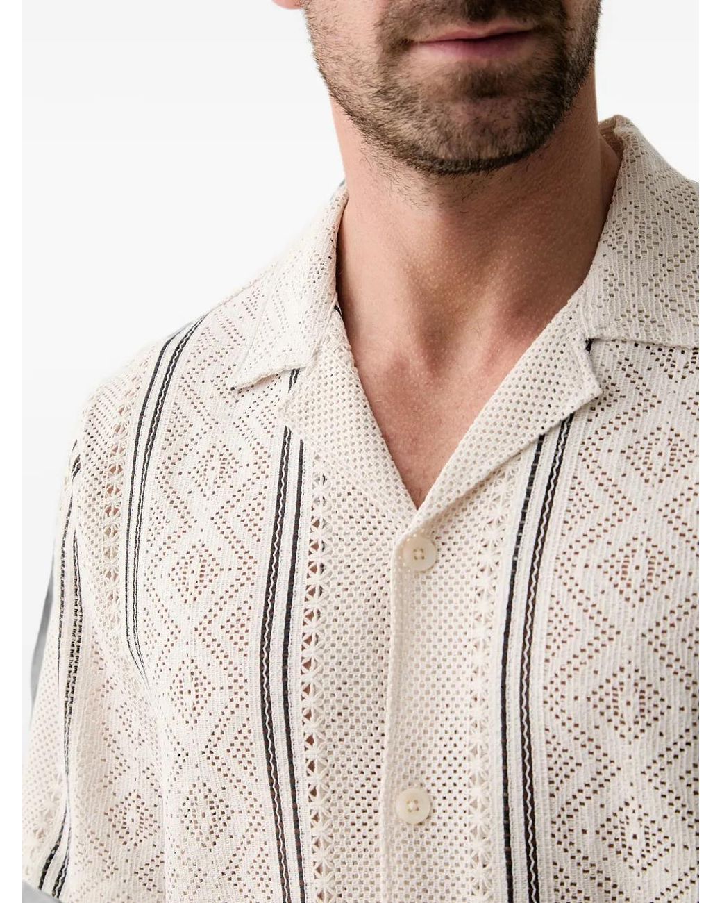 Lindbergh White Geometric-Lace Striped Shirt for men