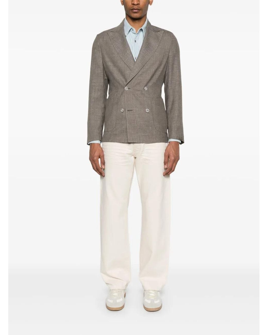 Barba Napoli Gray Double-Breasted Blazer for men