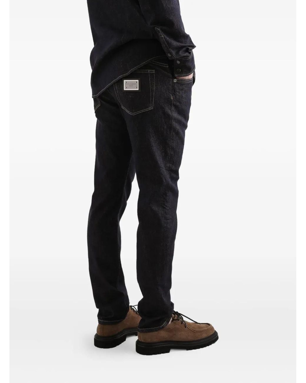 Dolce & Gabbana Black Jeans With Logo Plaque for men