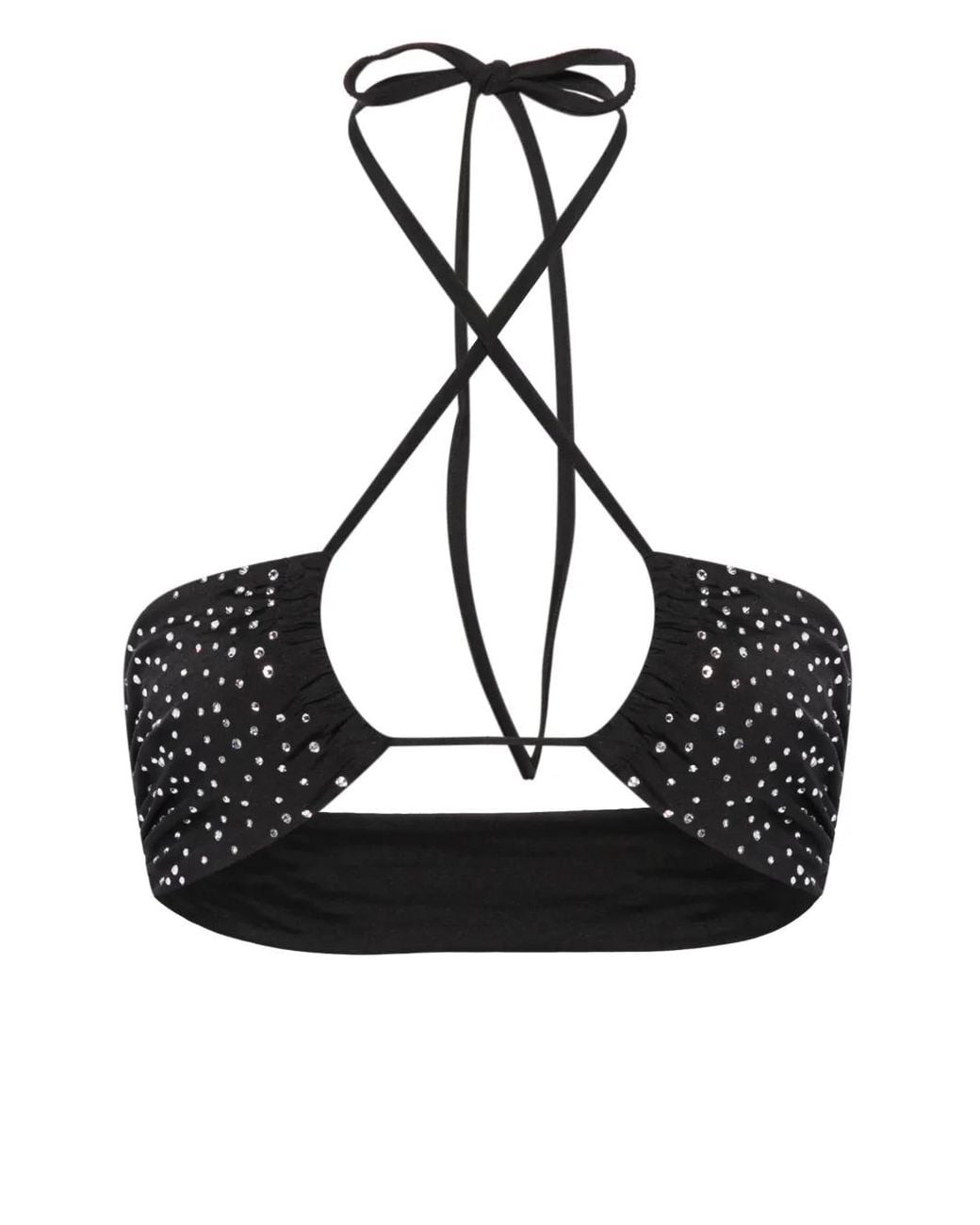 Forte_forte Black Rhinestone-Embellished Bikini Top