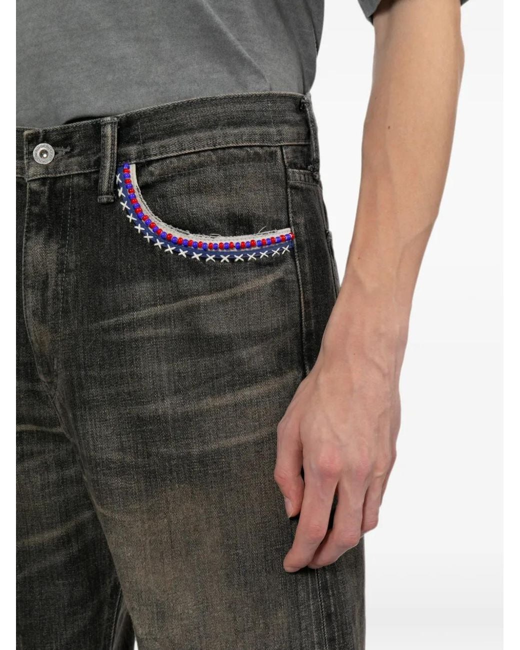 Neighborhood Gray Dp Basic Washed Jeans for men