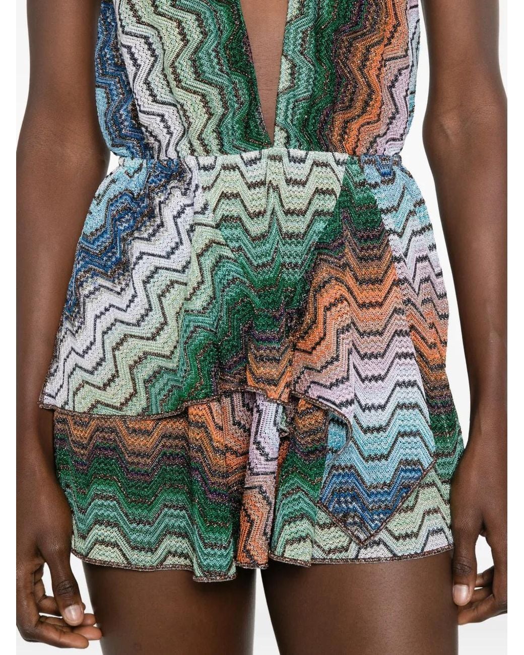 Missoni Blue Short Cover-Up With Greek Motif And Open Back