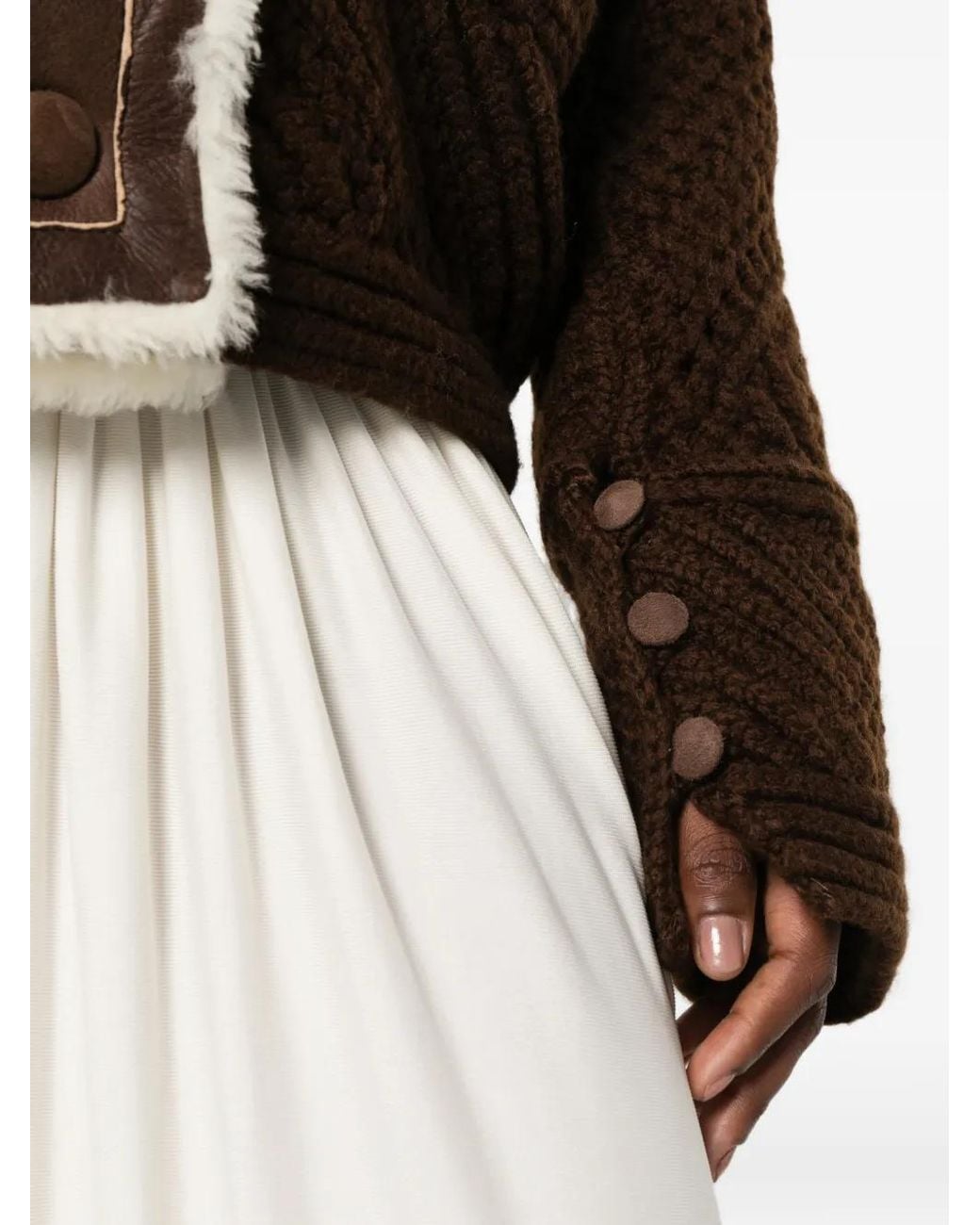 Ermanno Scervino Brown Shearling-Trim Chunky-Knit Jacket