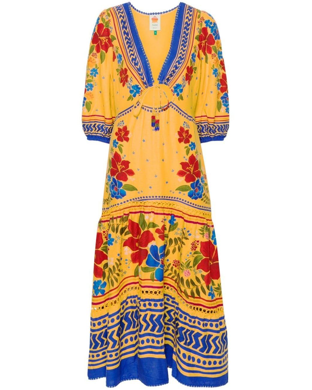 knee length dresses for ladies Yellow Floral Insects Maxi Dress – FARM Rio