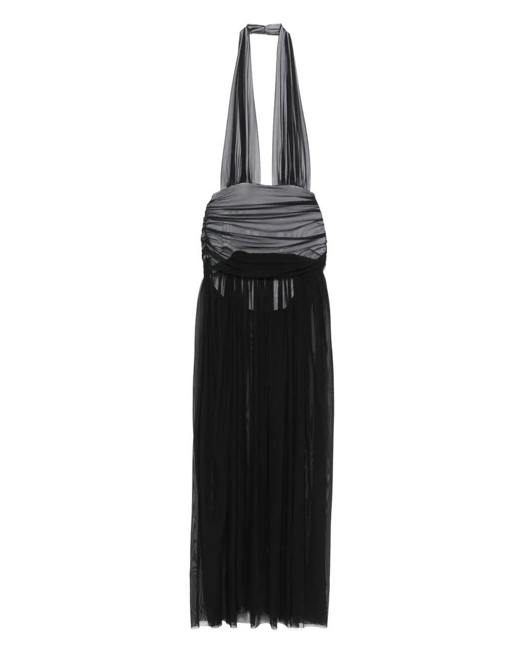 Norma Kamali Black Halterneck Shirred Maxi Dress