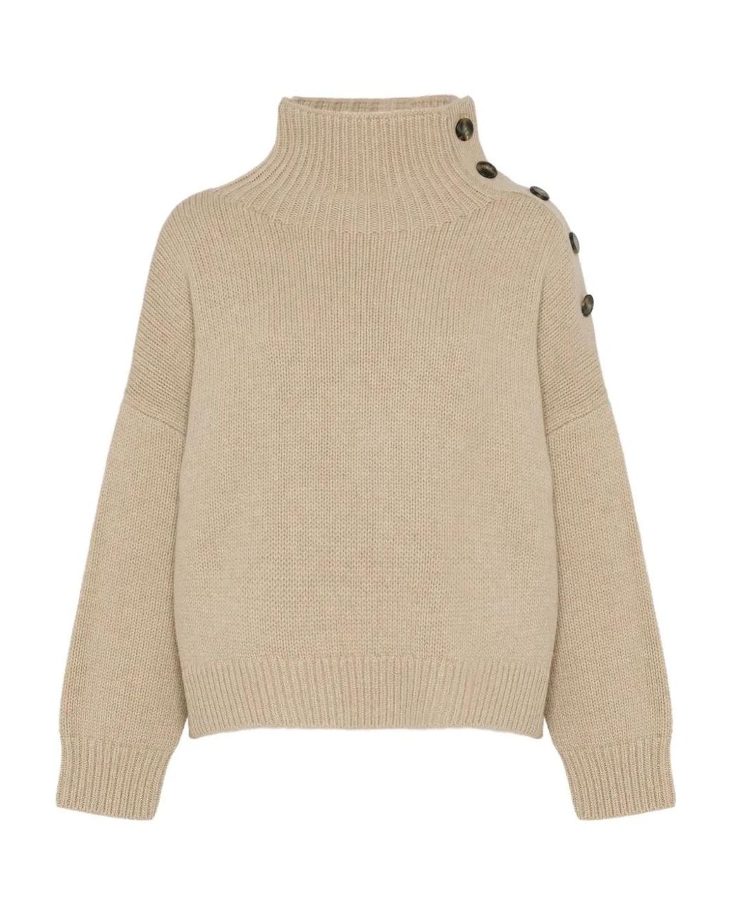Yves Salomon Natural High-Neck Button-Detail Sweater