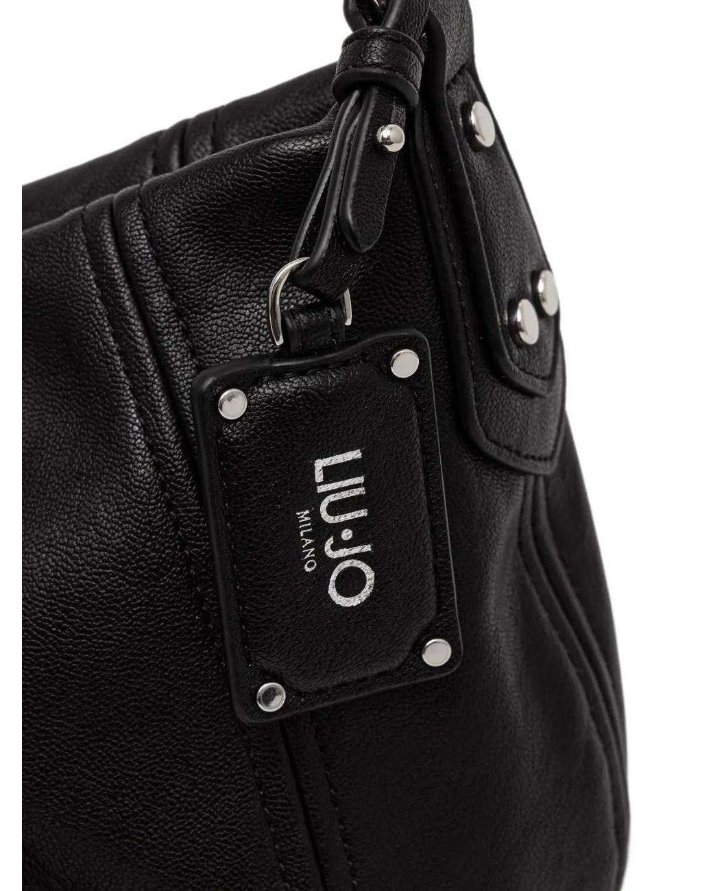 Pebbeld Liu Jo Logo-Plaque Pebbled Shoulder Bag in Black | Lyst