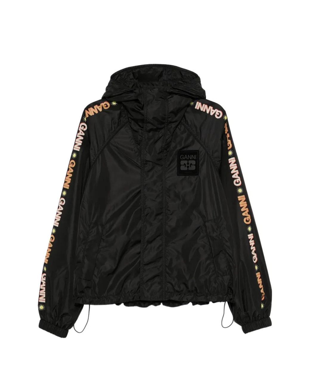 Ganni Black Logo-Print Hooded Jacket