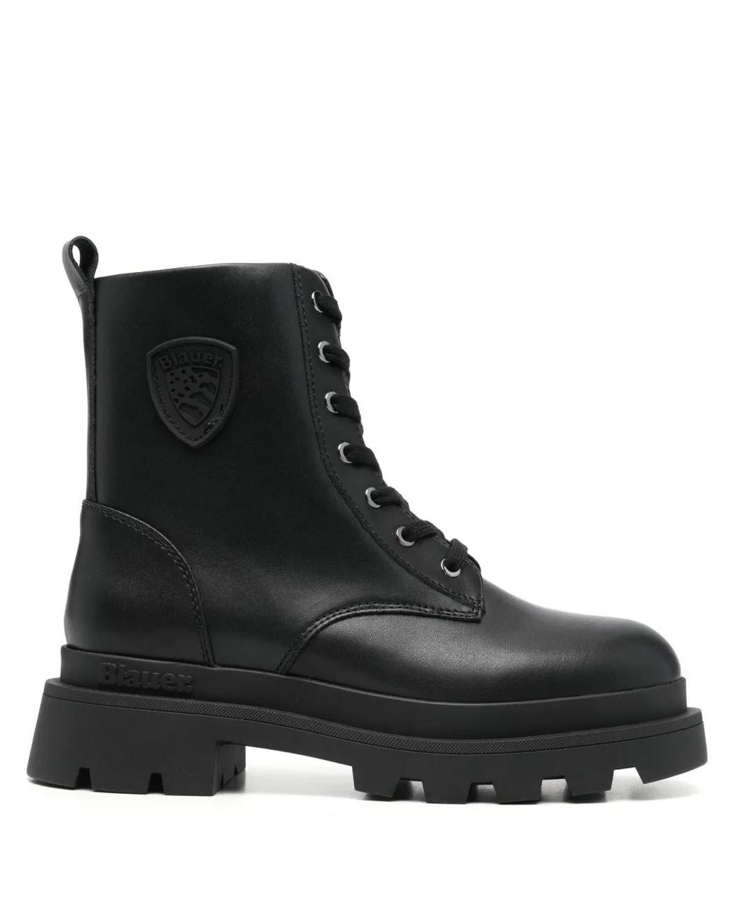 Blauer Black Faux-Leather Combat Boots
