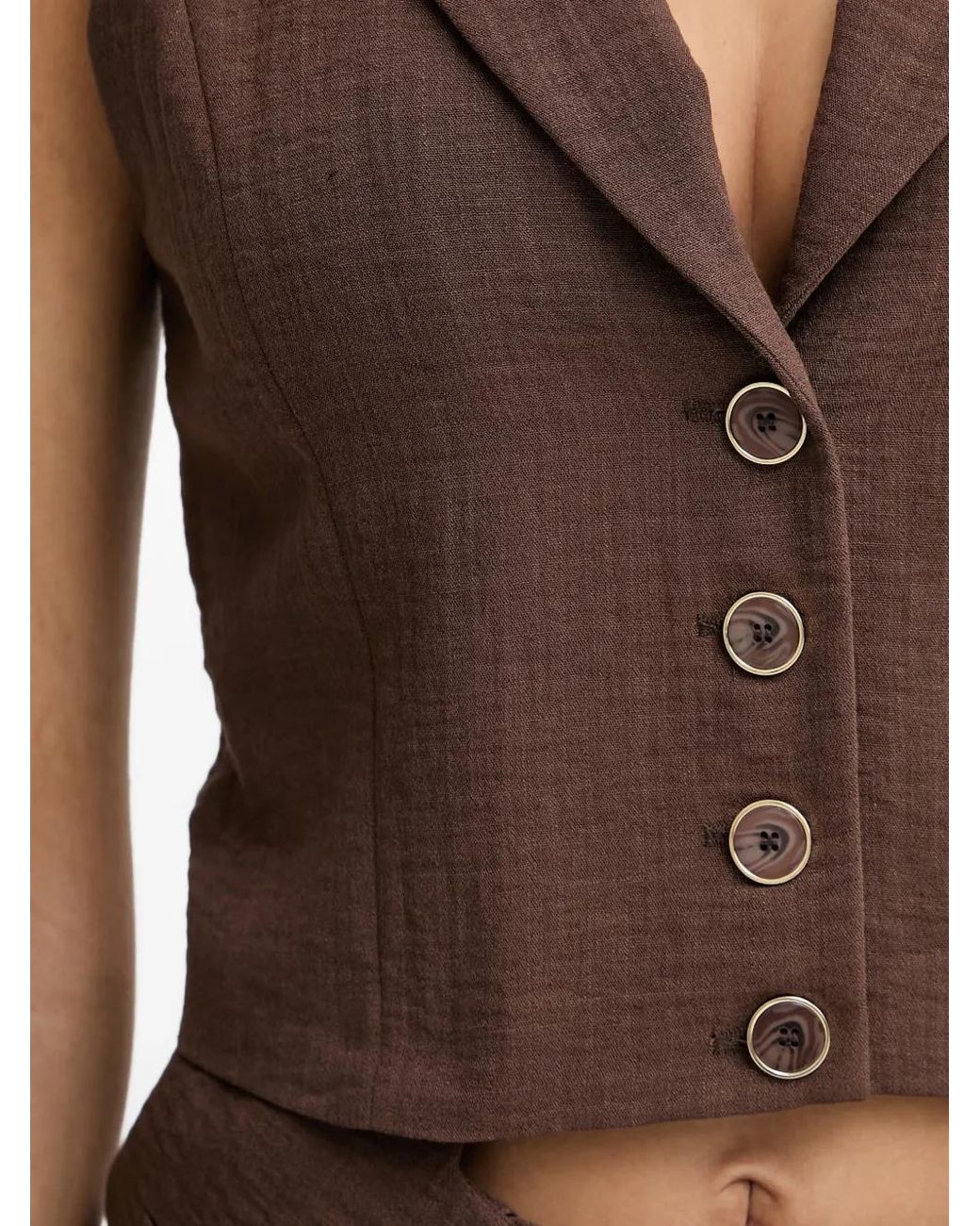 SIMONA CORSELLINI Brown Peaked-Lapel Button-Up Vest