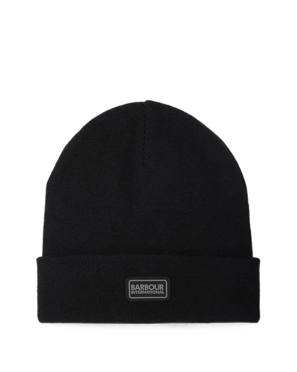 Barbour Black Logo-Patch Knit Beanie Hat for men