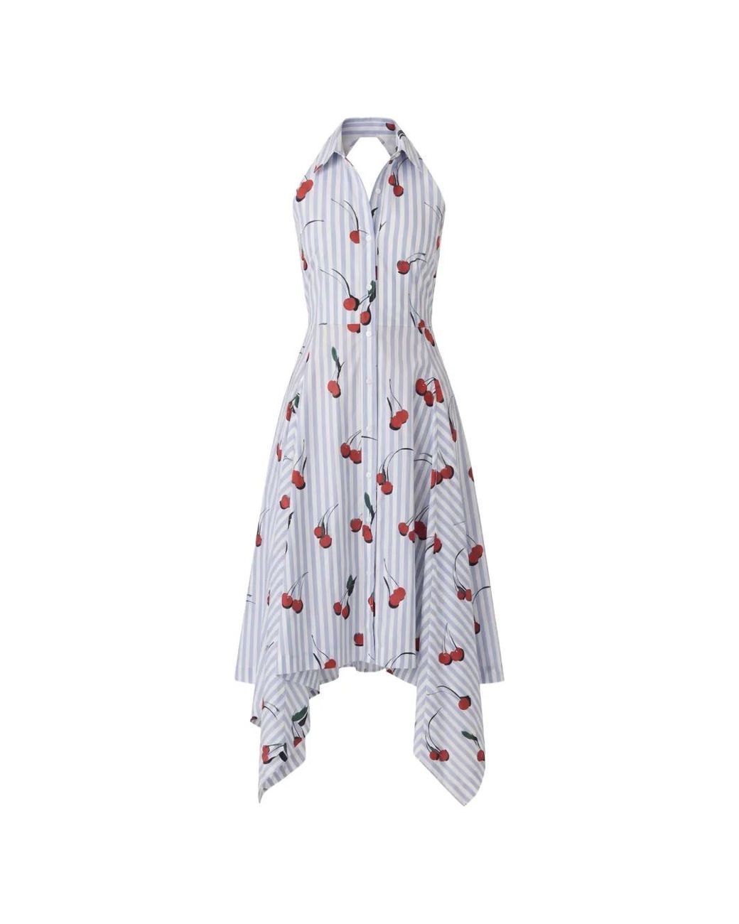 Monse White Cherry-Print Striped Midi Dress