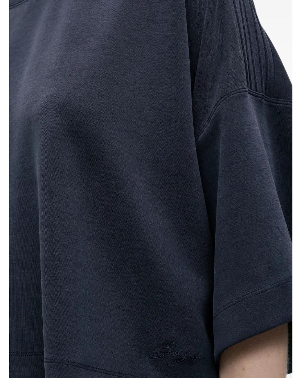 Boss Blue Logo-Embroidered Cropped T-Shirt