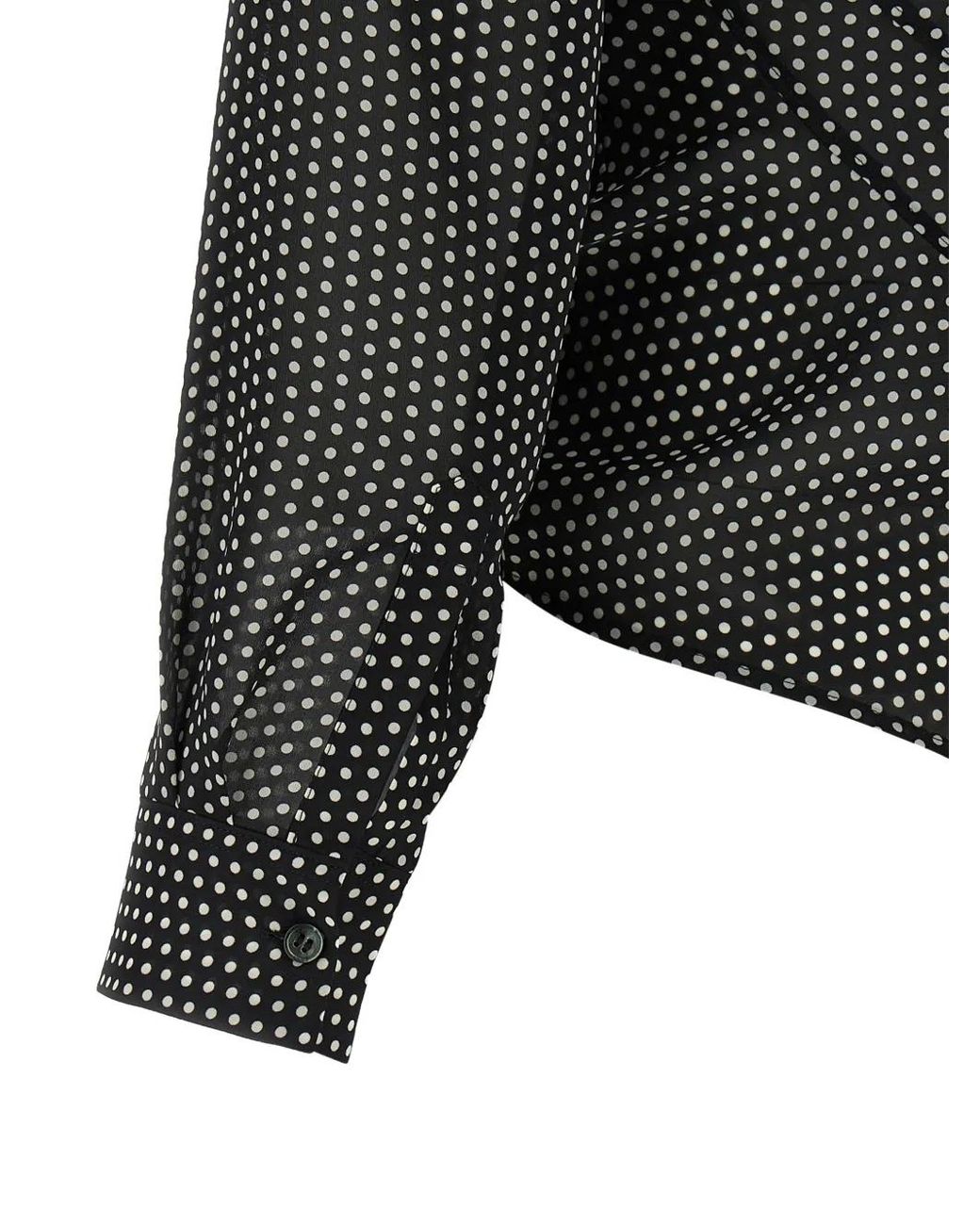 Junya Watanabe Black Polka-Dot Asymmetric-Hem Shirt