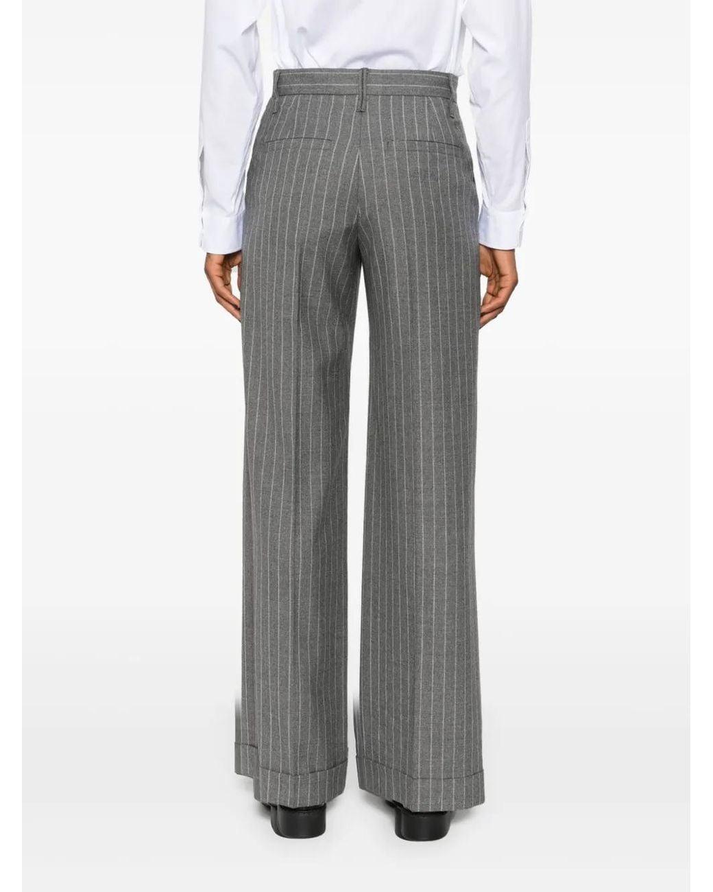 Brunello Cucinelli Gray Striped Tailored Trousers
