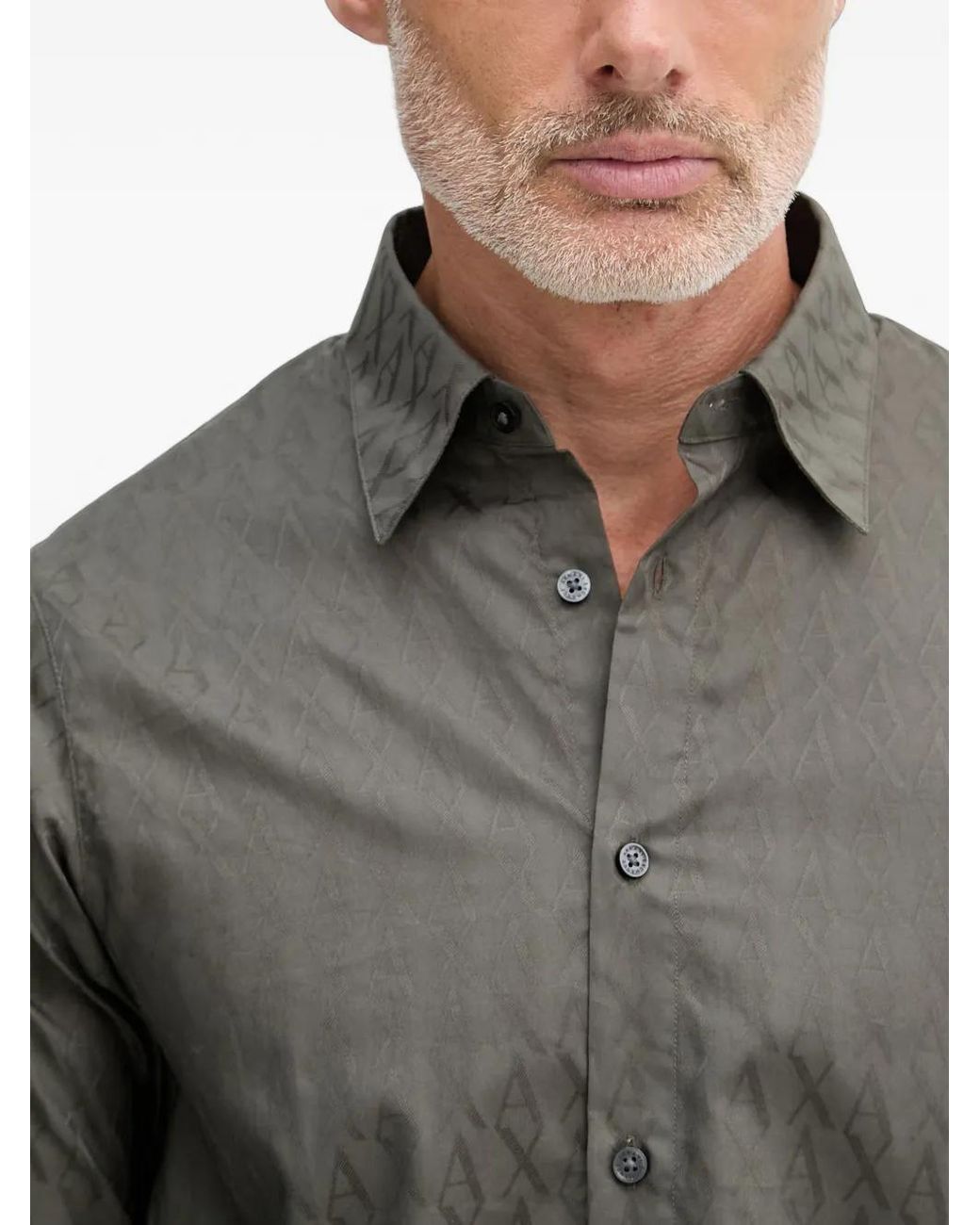 ARMANI EXCHANGE Gray Monogram-Print Long-Sleeve Shirt for men