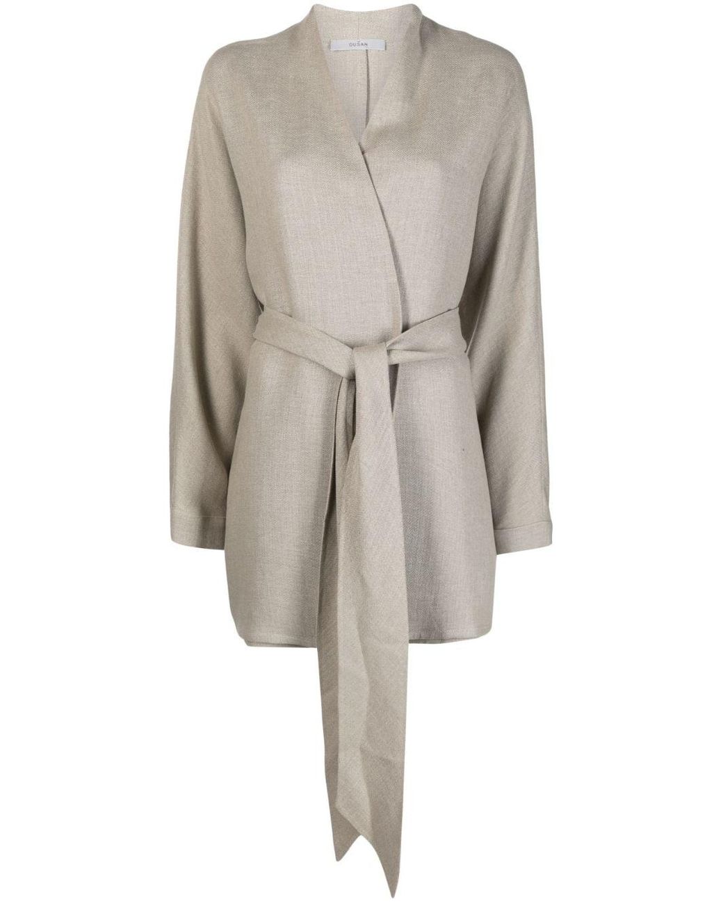 Dusan Belted Linen Cardigan in Gray | Lyst