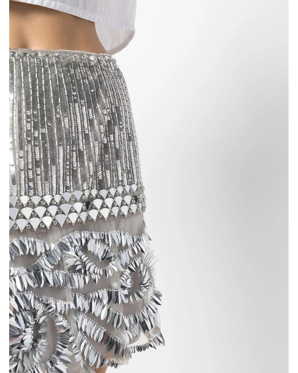 Alberta Ferretti Gray Sequin-Embellished Mini Skirt