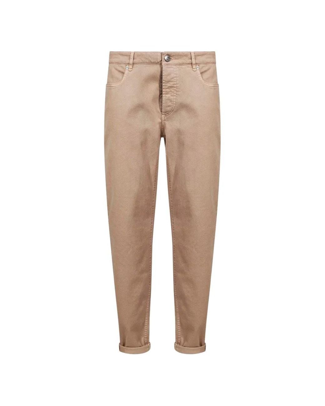 Brunello Cucinelli Natural Garment-Dyed Comfort Lightweight Denim Traditional Fit Five-Pocket Trousers for men