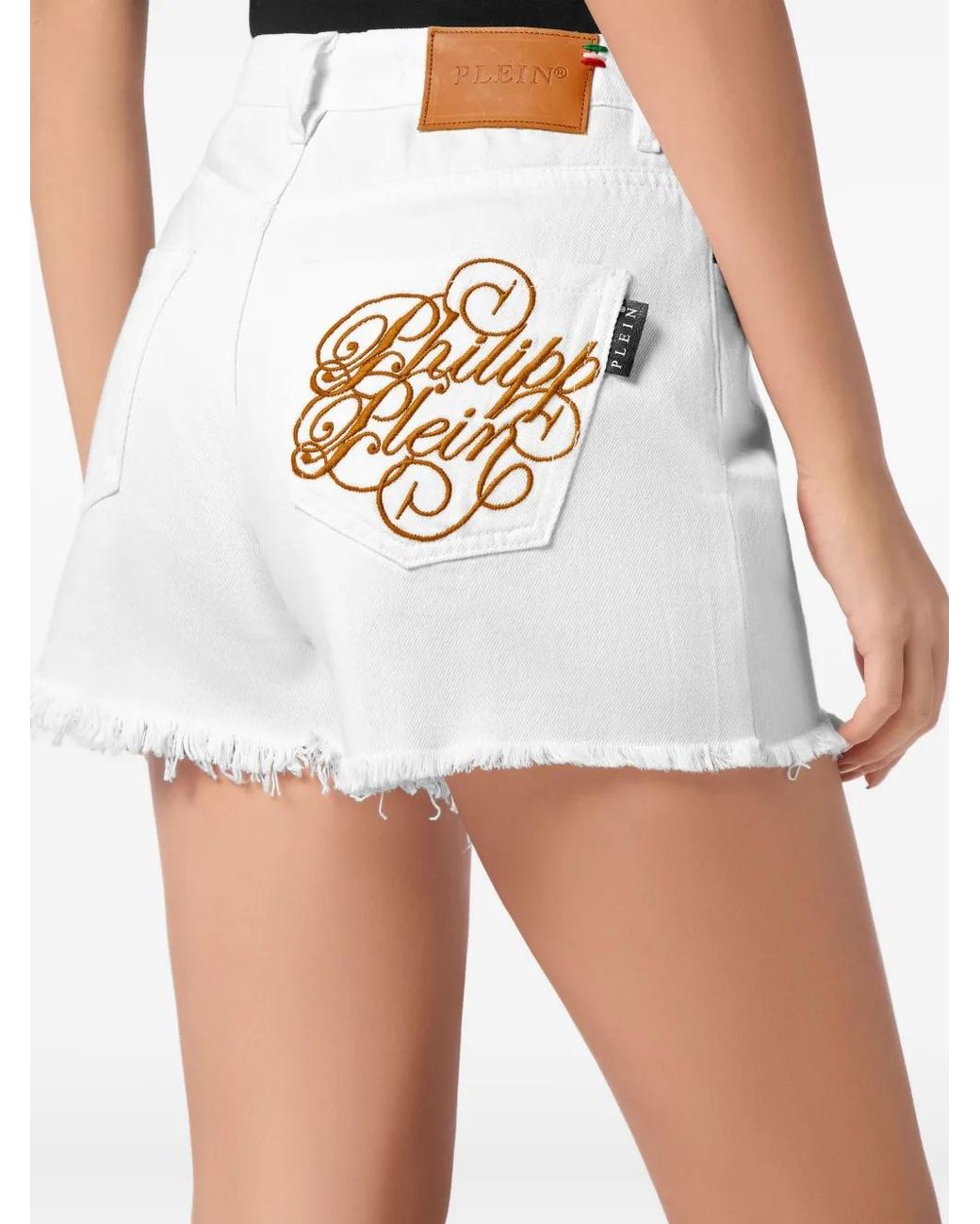 Philipp Plein White Denim Shorts Logo