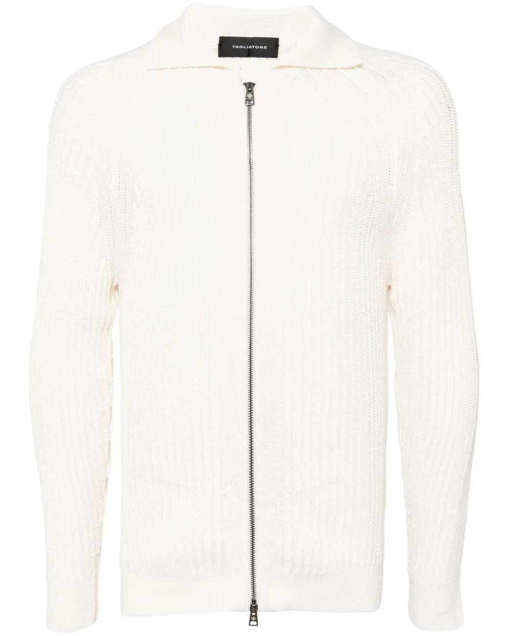 Tagliatore White Zip-Up Cardigan for men