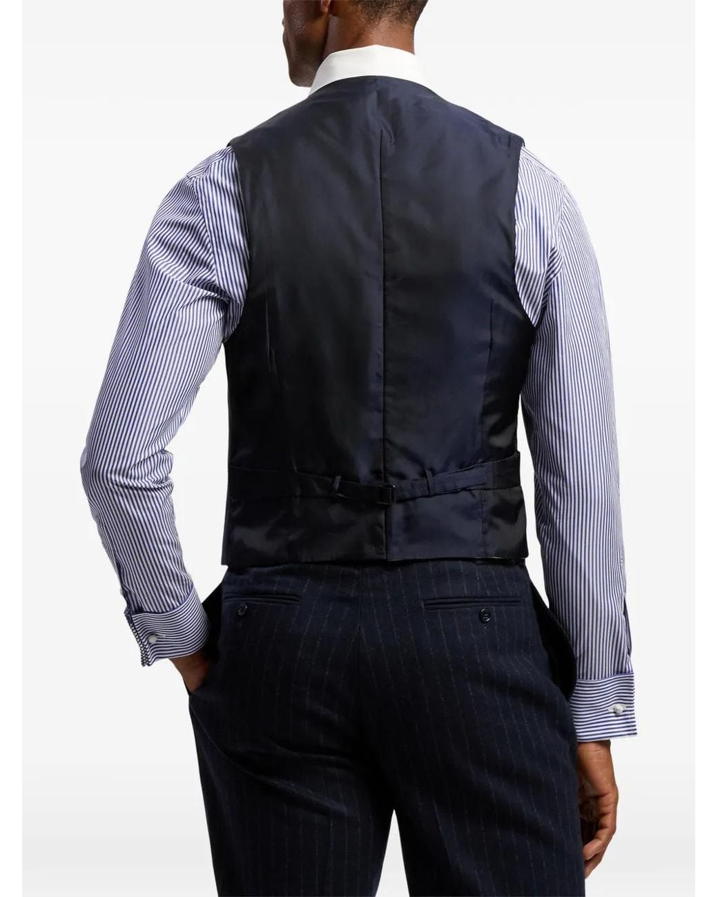 Ralph Lauren Blue Pinstripe Double-Breasted Wool Waistcoat for men