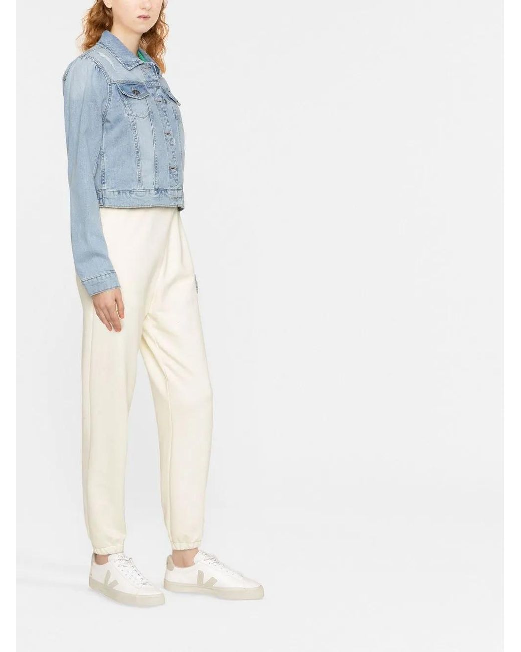 DKNY Blue Ripped-Detailing Cropped Denim Jacket