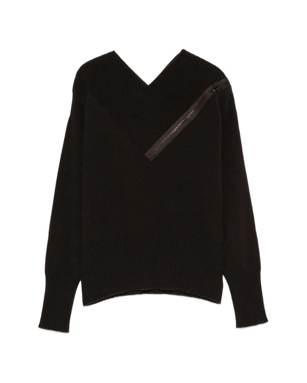 D.exterior Black Zip-Detail V-Neck Sweater