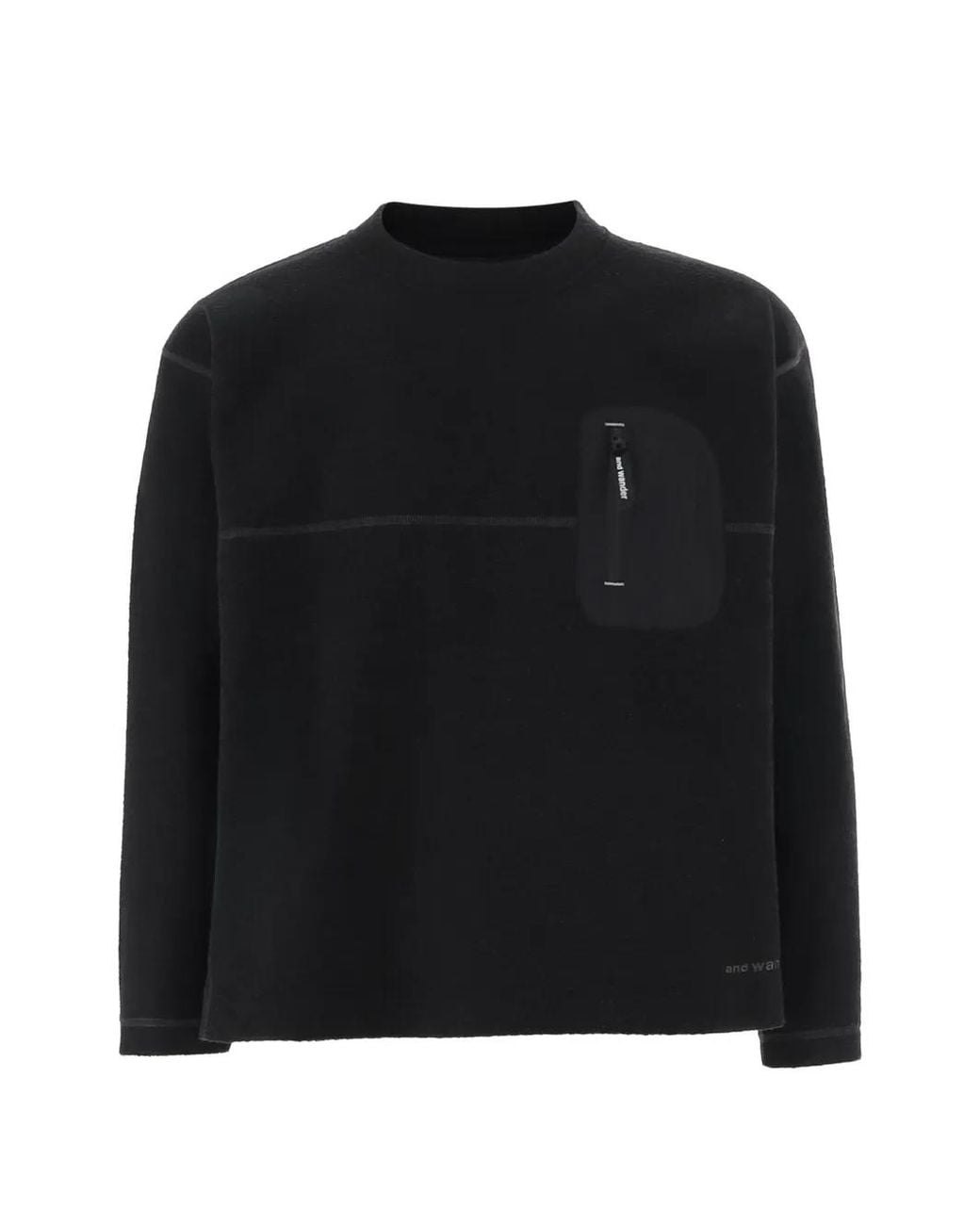 And Wander Black Exposed-Seam Patch-Pocket Sweater for men