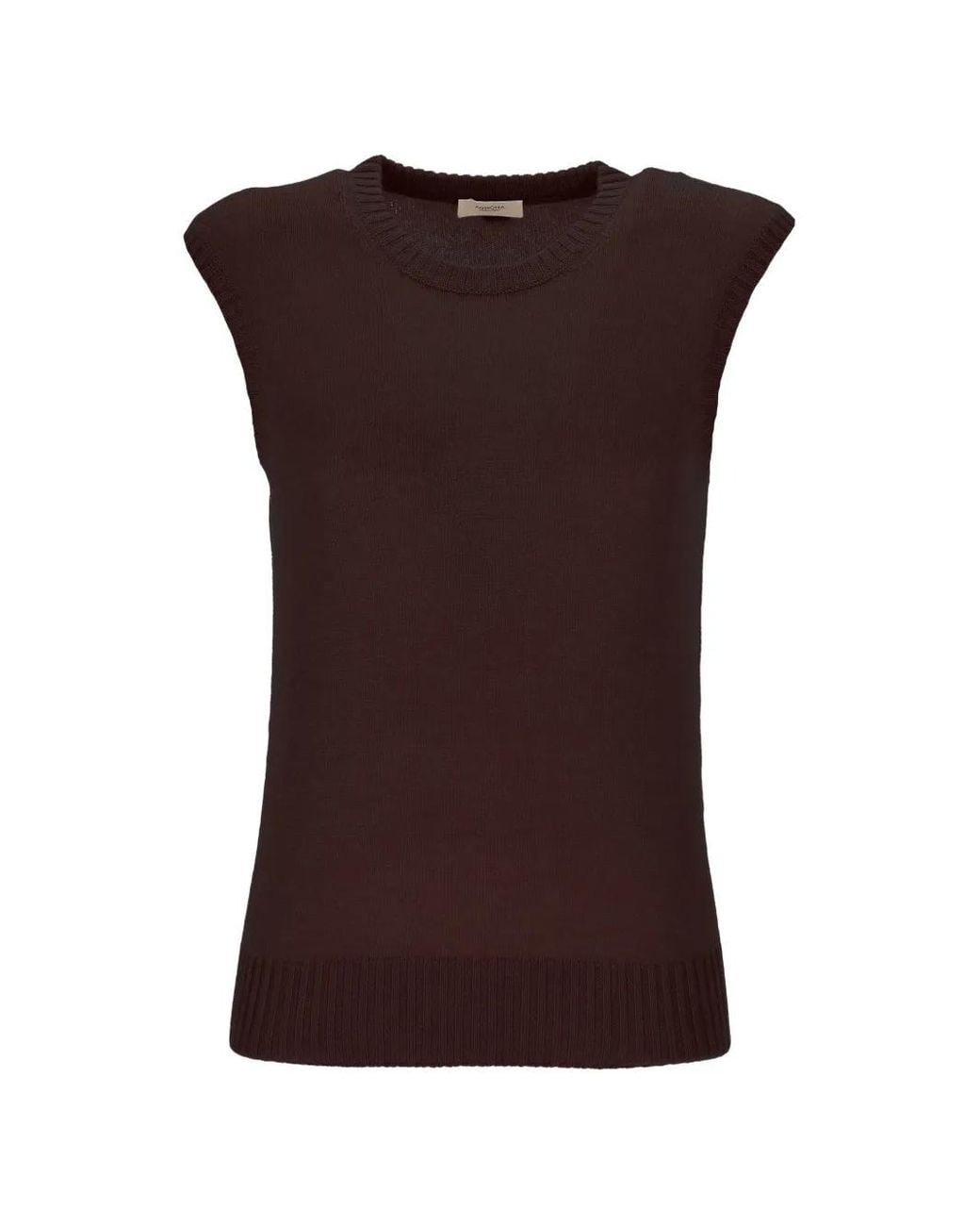 Agnona Brown Ribbed-Trim Knitted Top