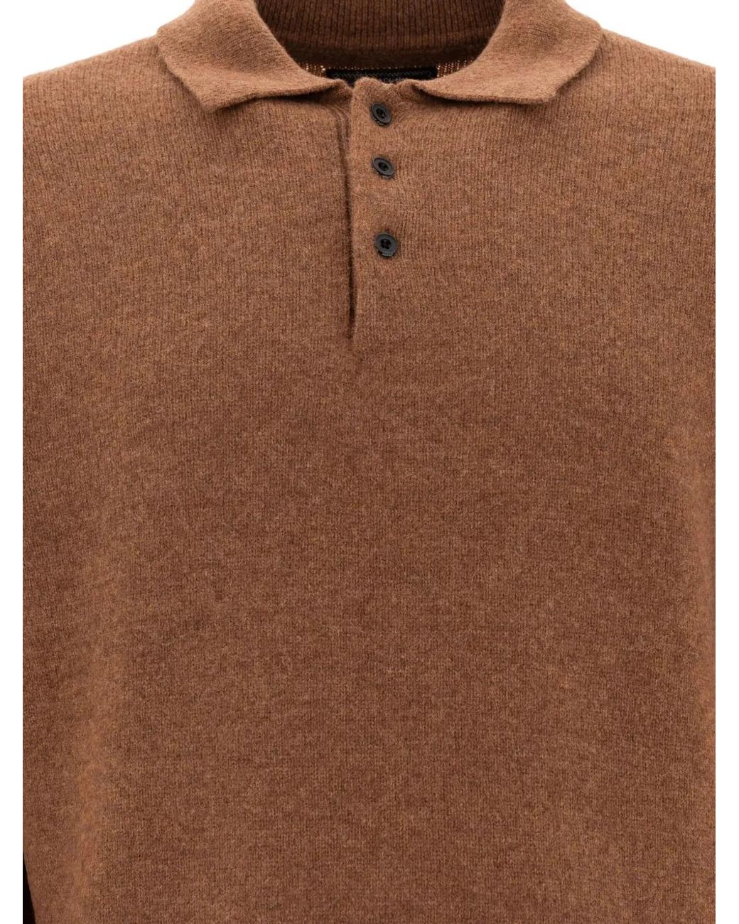 Beams Plus Brown Knitted Polo Shirt for men
