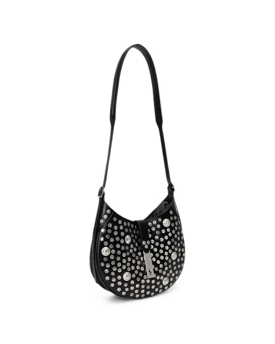Polo Ralph Lauren Black Small Polo Id Studded Leather Shoulder Bag